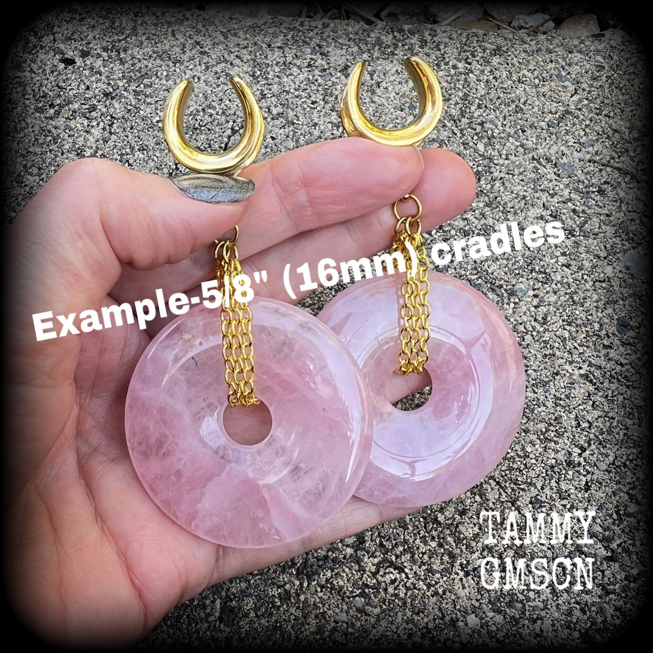 Rose quartz gauged earrings-Gemstone ear weights