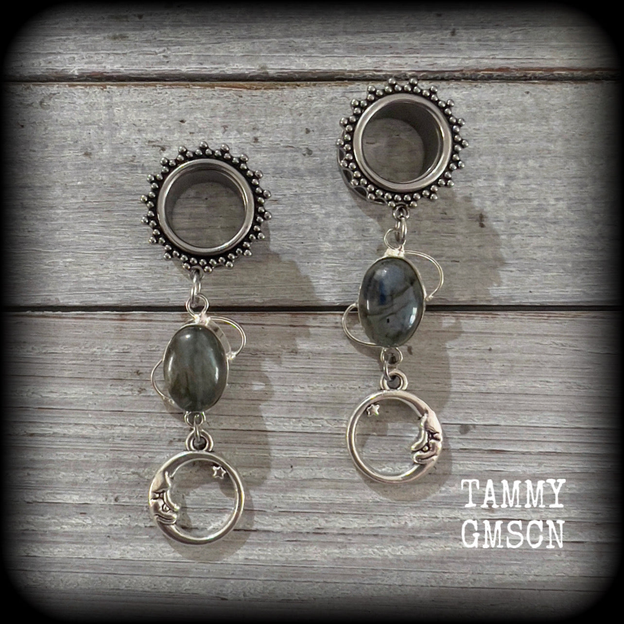 Moon goddess tunnel earrings-Labradorite gemstone tunnels