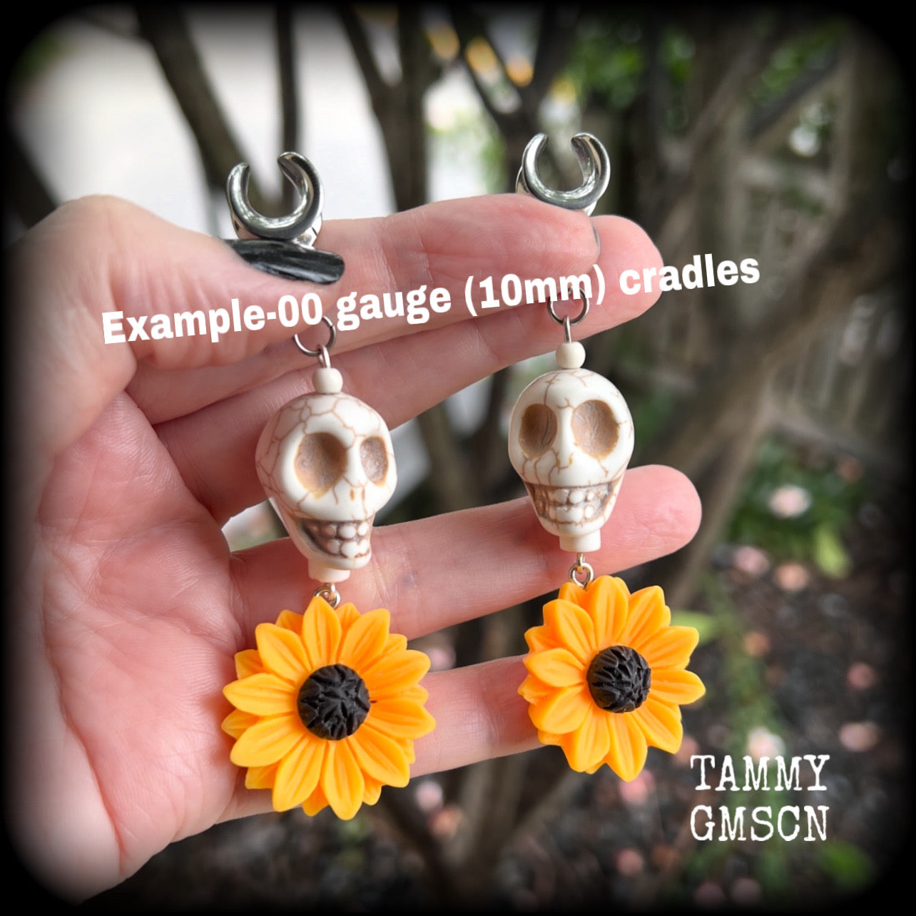 Day of the Dead skulls and sunflowers ear weights-Los Muertos ear hangers