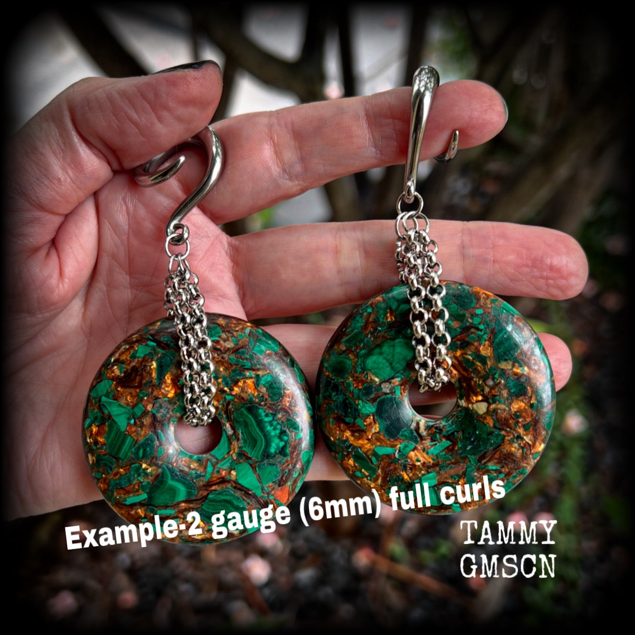 Malachite and bronzite gauged earrings-Gemstone ear weights