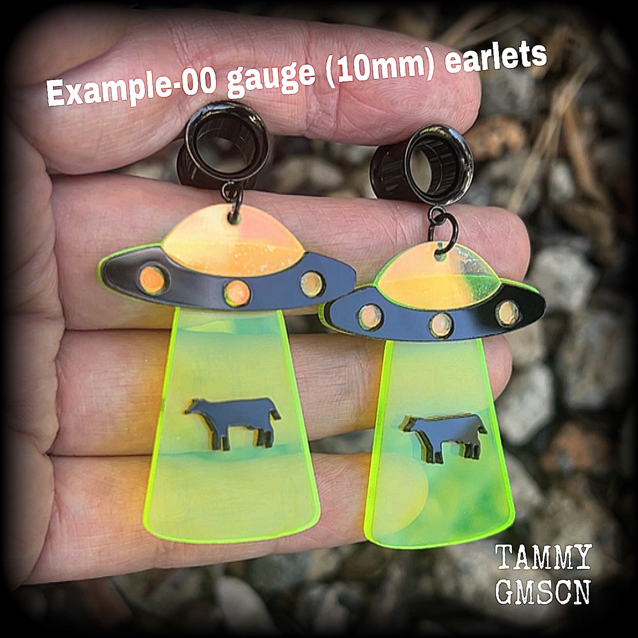 UFO tunnel earrings-UFO cow abduction earrings
