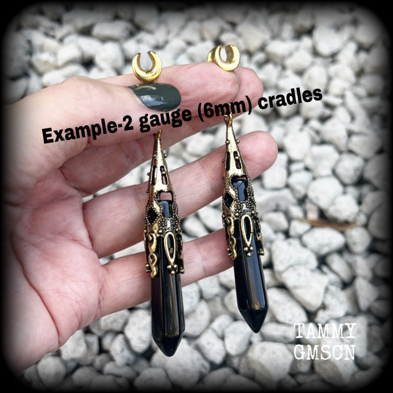 Gothic Black obsidian gauged earrings-Ear hangers