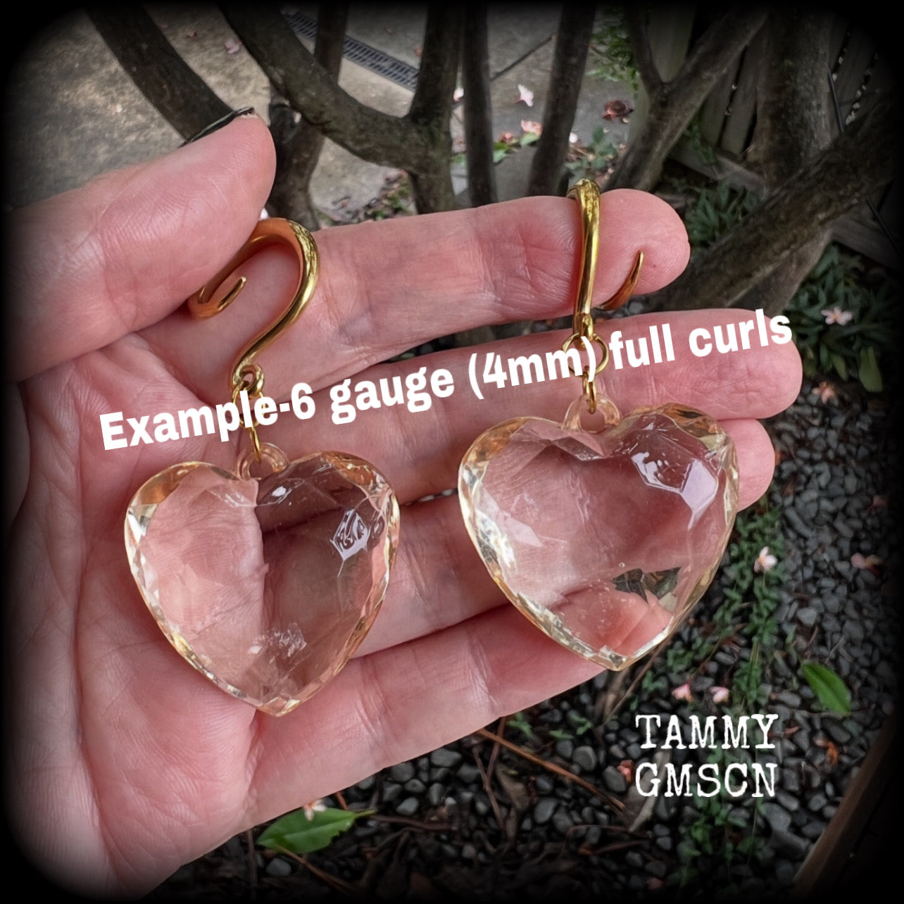 Faux glass heart gauged earrings-Acrylic heart ear hangers