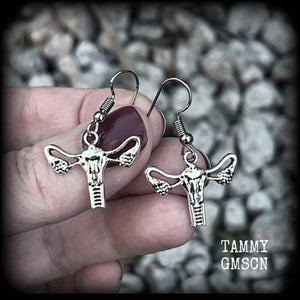 These adorable earrings feature cute little antique silver female reproductive organs! Nice and lightweight, weighing only a few grams each, these earrings measure approx 3cms from tip to tip.

This pair have been made on stainless steel french hooks, for pierced ears.