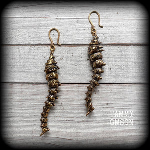 Brass caterpillar earrings-Insect earrings