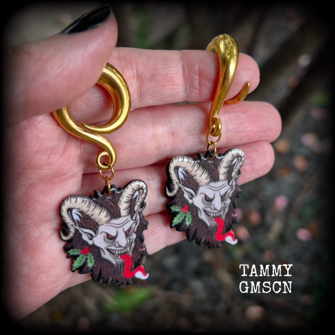 Krampus ear weights-Christmas Yule monster earrings