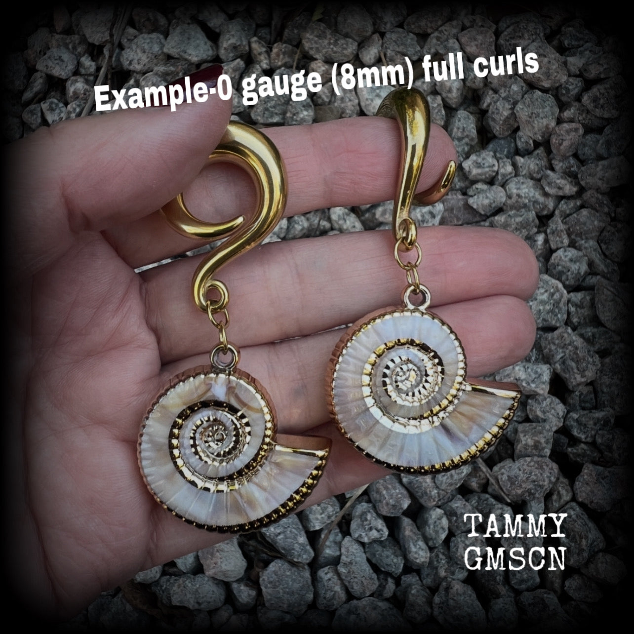 Faux nautilus shell gauged earrings-Sea hag earrings