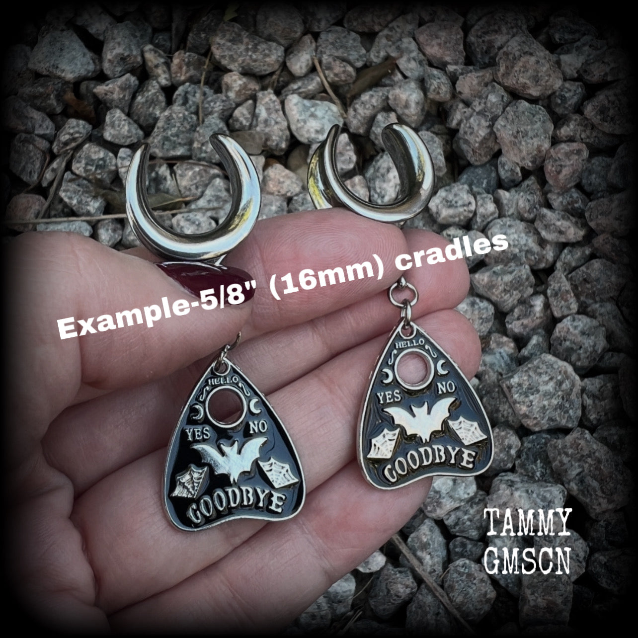 Ouija planchette gauged earrings-Halloween gauges-Bat earrings