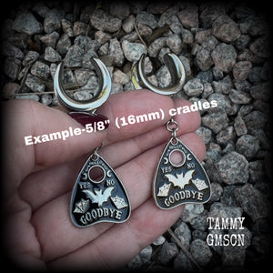 Ouija planchette gauged earrings-Halloween gauges-Bat earrings