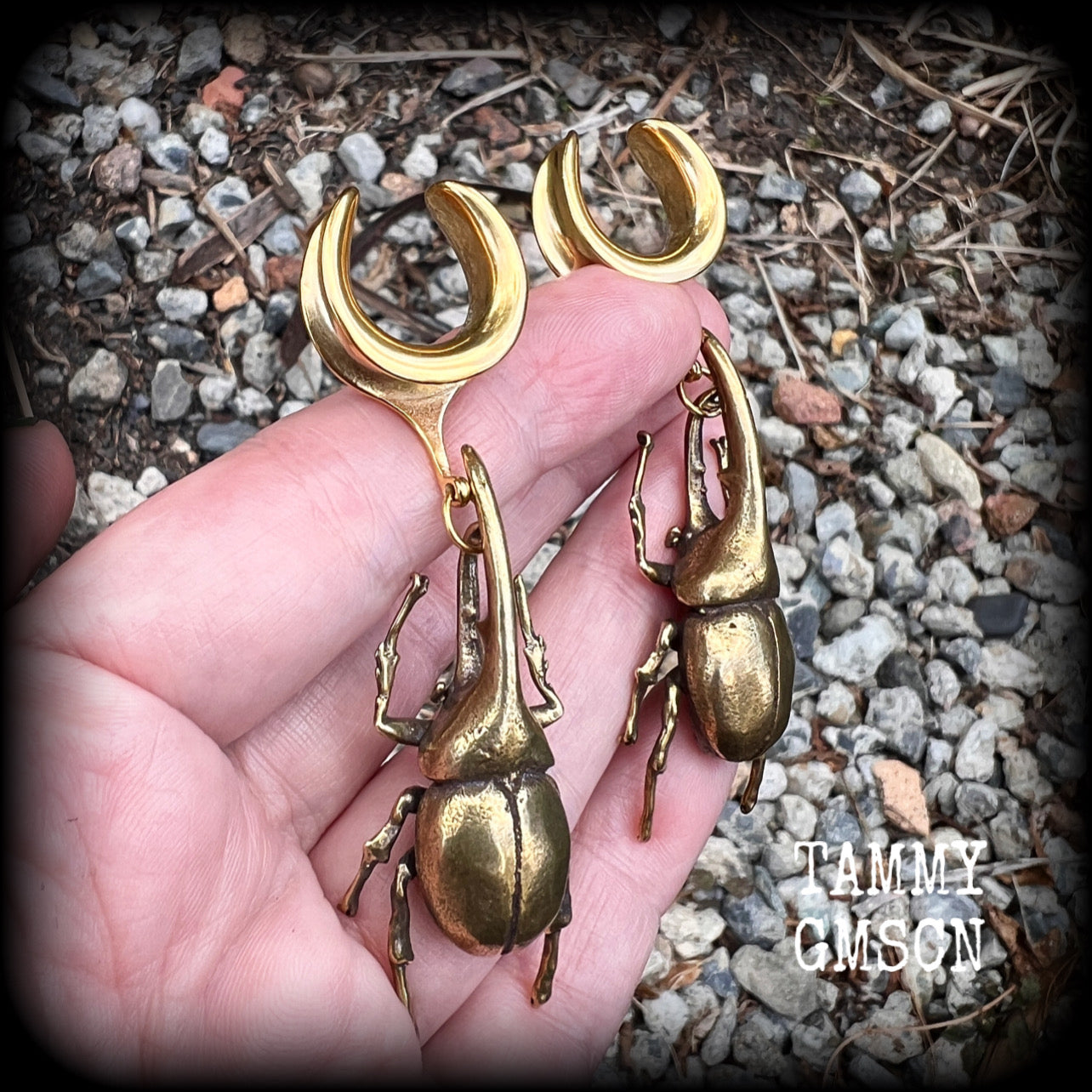 Brass rhinoceros beetle ear hangers Insect ear weights 5/8" 16mm gauge ear weights Brass ear weights 6g 2g 0g 00g 1/2" 9/16" 5/8" 3/4" 7/8" 1" 1.10" 1.18" Entomology Curiosities Shadow box Insect jewelry Bugs jewelry Moss goth