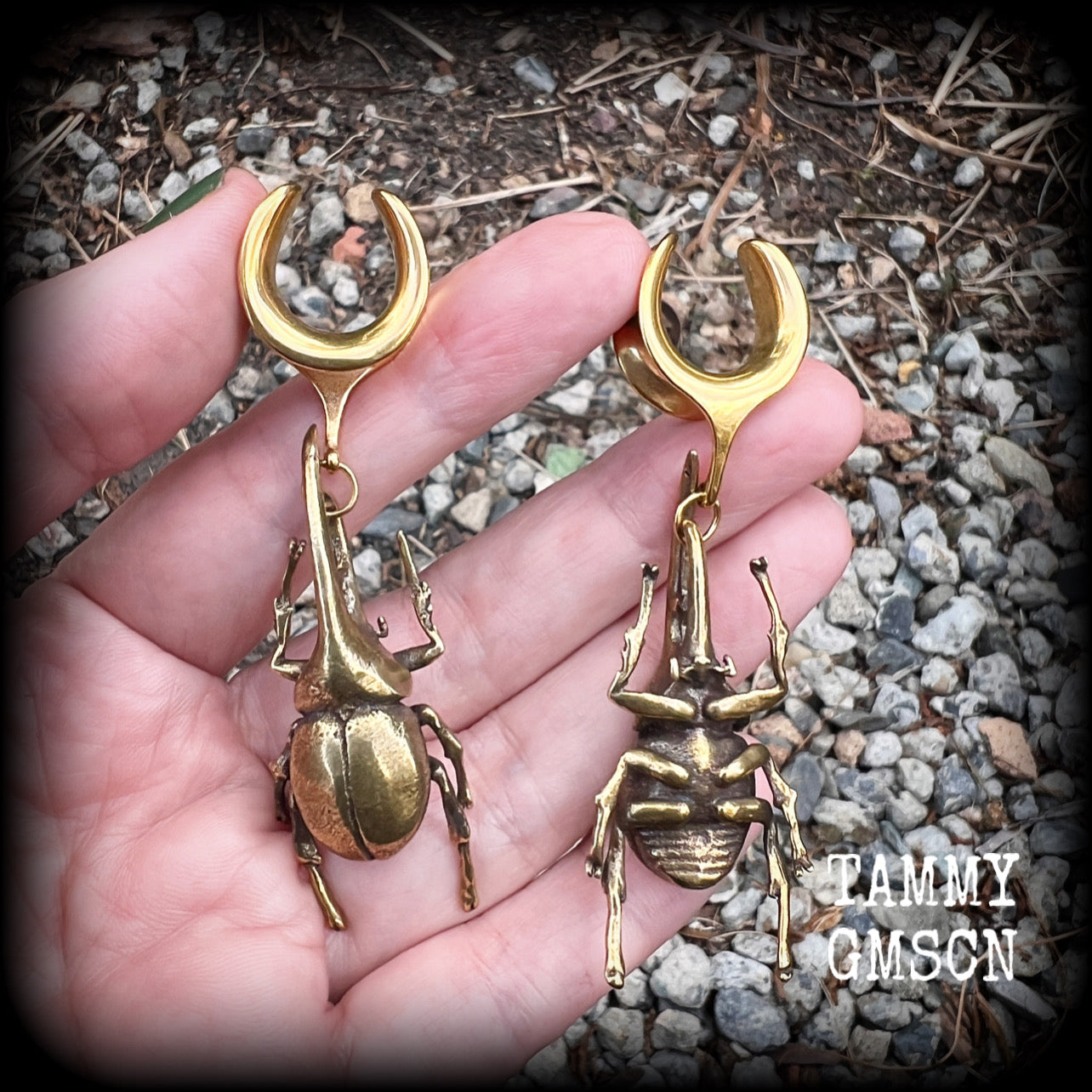 Brass rhinoceros beetle ear hangers Insect ear weights 5/8" 16mm gauge ear weights Brass ear weights 6g 2g 0g 00g 1/2" 9/16" 5/8" 3/4" 7/8" 1" 1.10" 1.18" Entomology Curiosities Shadow box Insect jewelry Bugs jewelry Moss goth