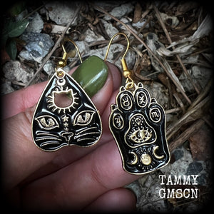 Ouija jewelry Black cat earrings Ouija earrings Tarot earrings Halloween earrings Witchy earrings Black Friday Planetary magick Crazy cat lady jewellery Wicca earrings Witchcraft earrings Coven earrings Planchette earrings Ouija board planchette