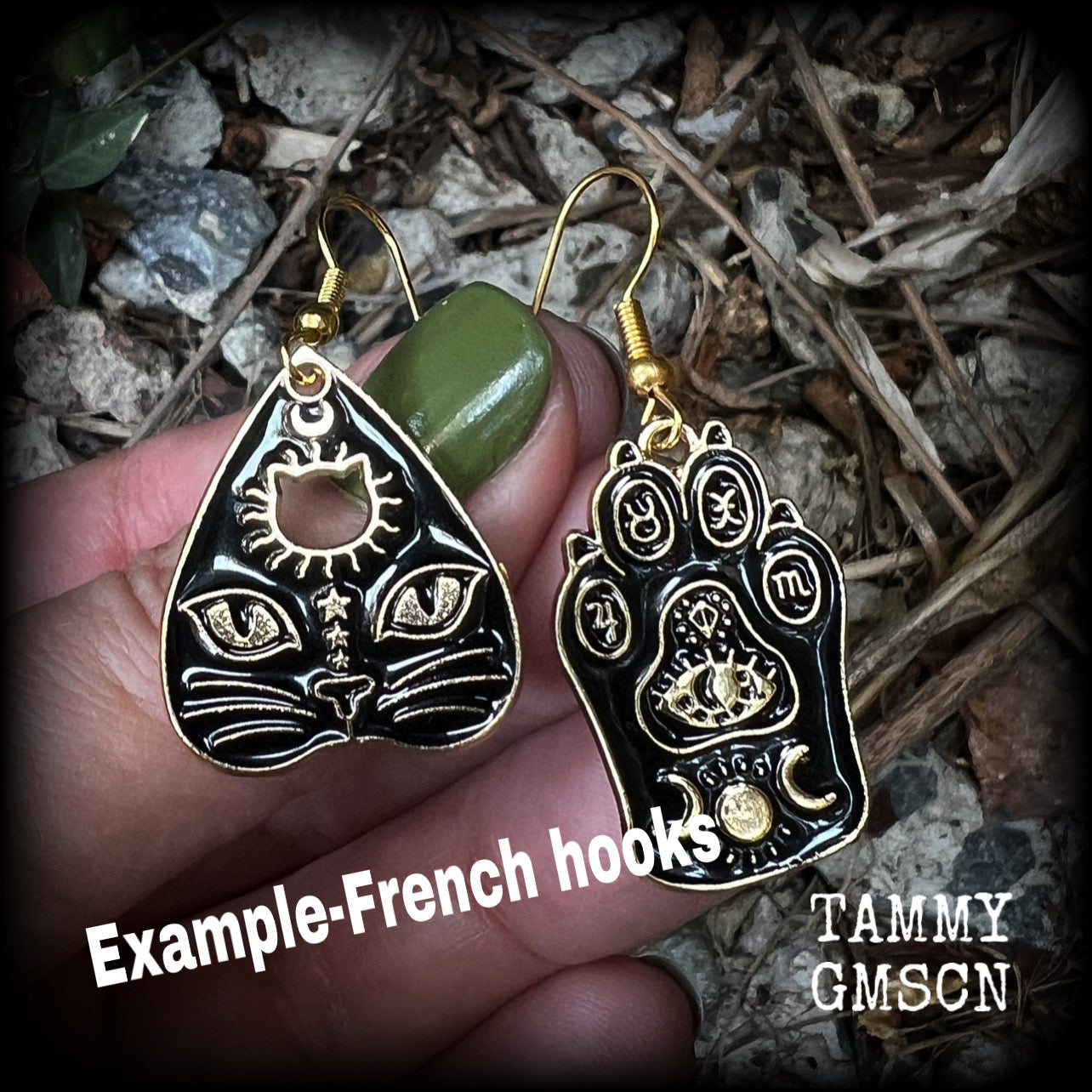 Halloween earrings Black cat earrings Ouija earrings Tarot earrings Halloween earrings Witchy earrings Black Friday Planetary magick Crazy cat lady jewellery Wicca earrings Witchcraft earrings Coven earrings Planchette earrings Ouija board planchette