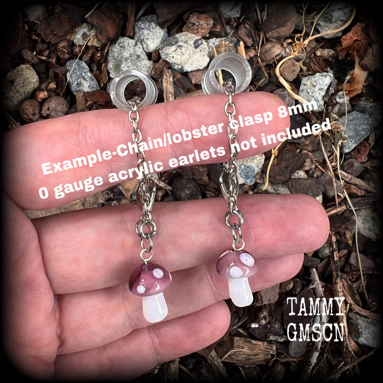 Purple mushroom earrings-Mushrooms tunnel dangles