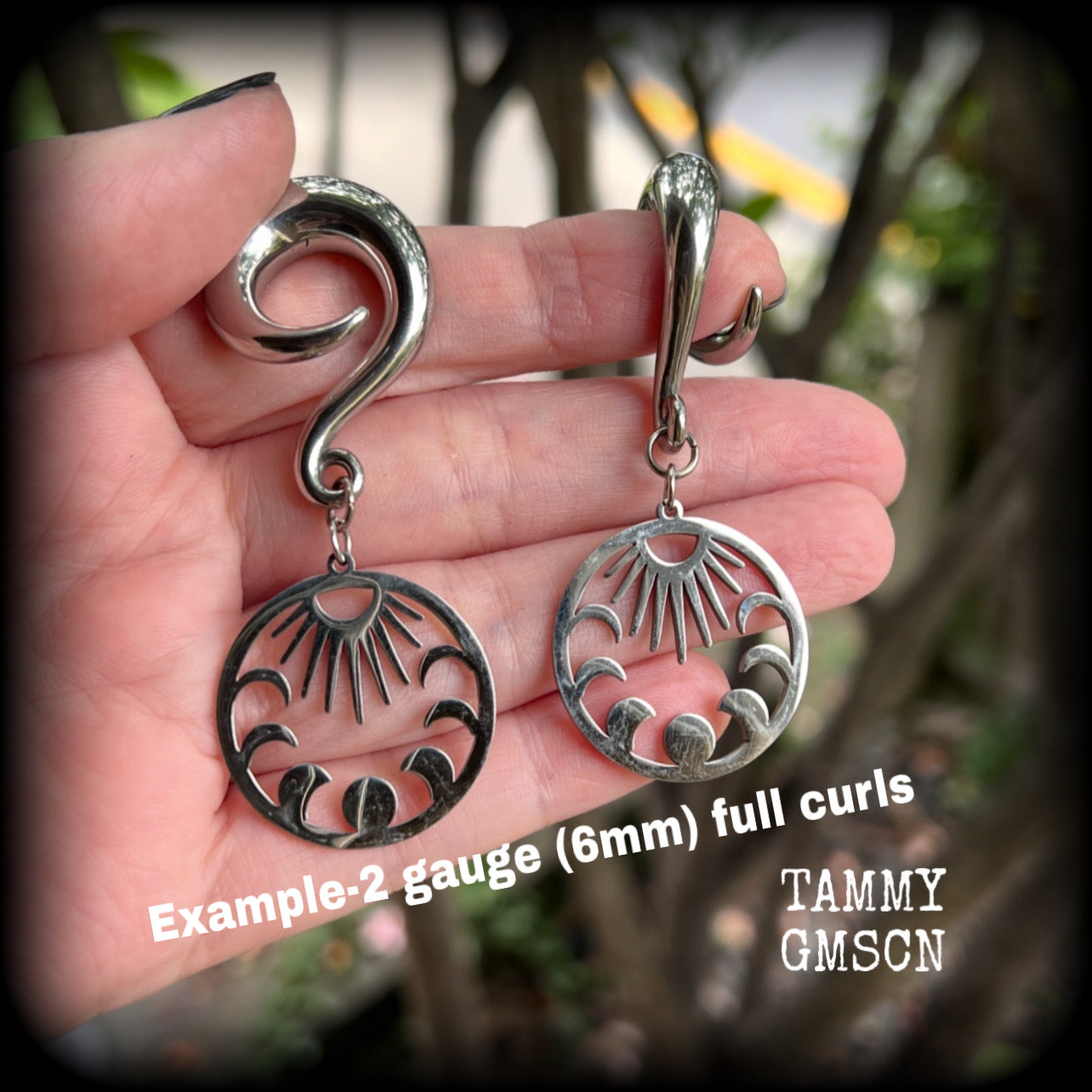 Moon phases gauged earrings-Tribal sun ear hangers