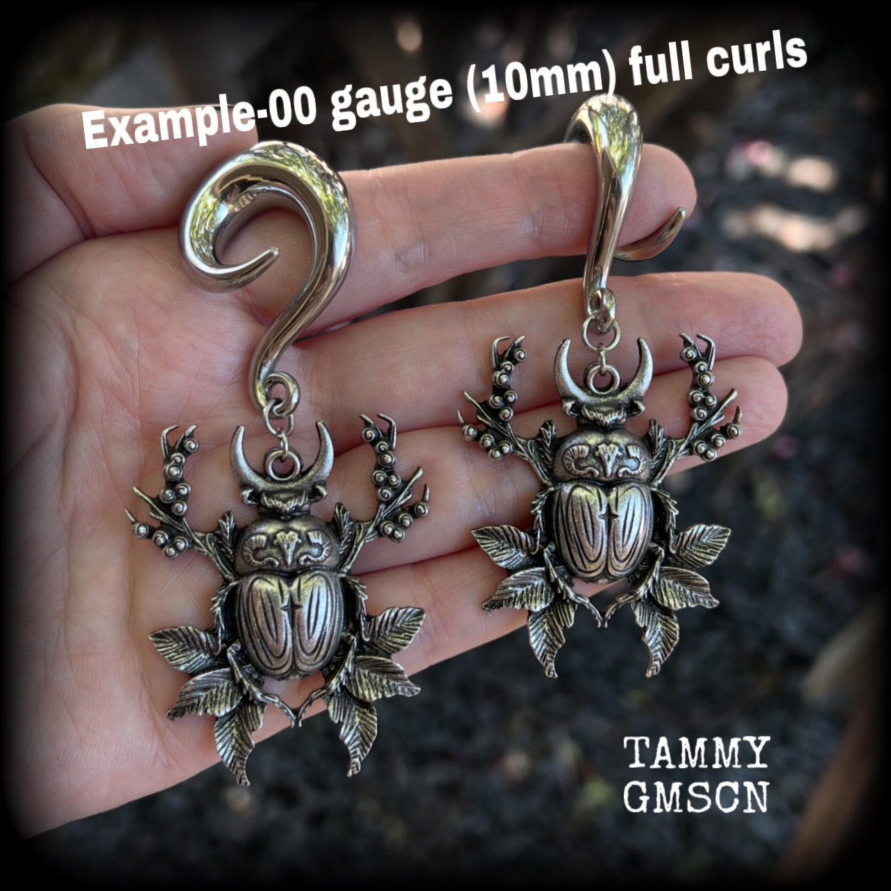 Forestpunk scarab beetle gauged earrings-Insect ear weights