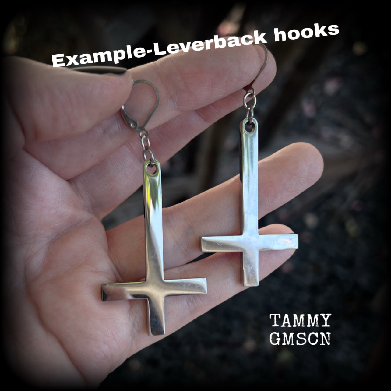 Stainless steel Inverted Cross earrings-Occult jewelry