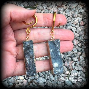 These gorgeous rustic stardust druzy and antique gold earrings measure just over 7cms from tip to tip, and weighing approx 14 grams each.

This pair have been made on 6 gauge (4mm) surgical steel full curl hooks, to be worn in stretched lobes.