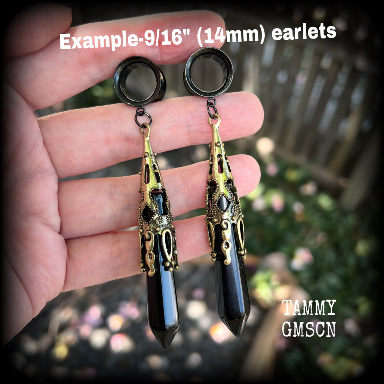 Black obsidian tunnel dangles-Gemstone ear gauges