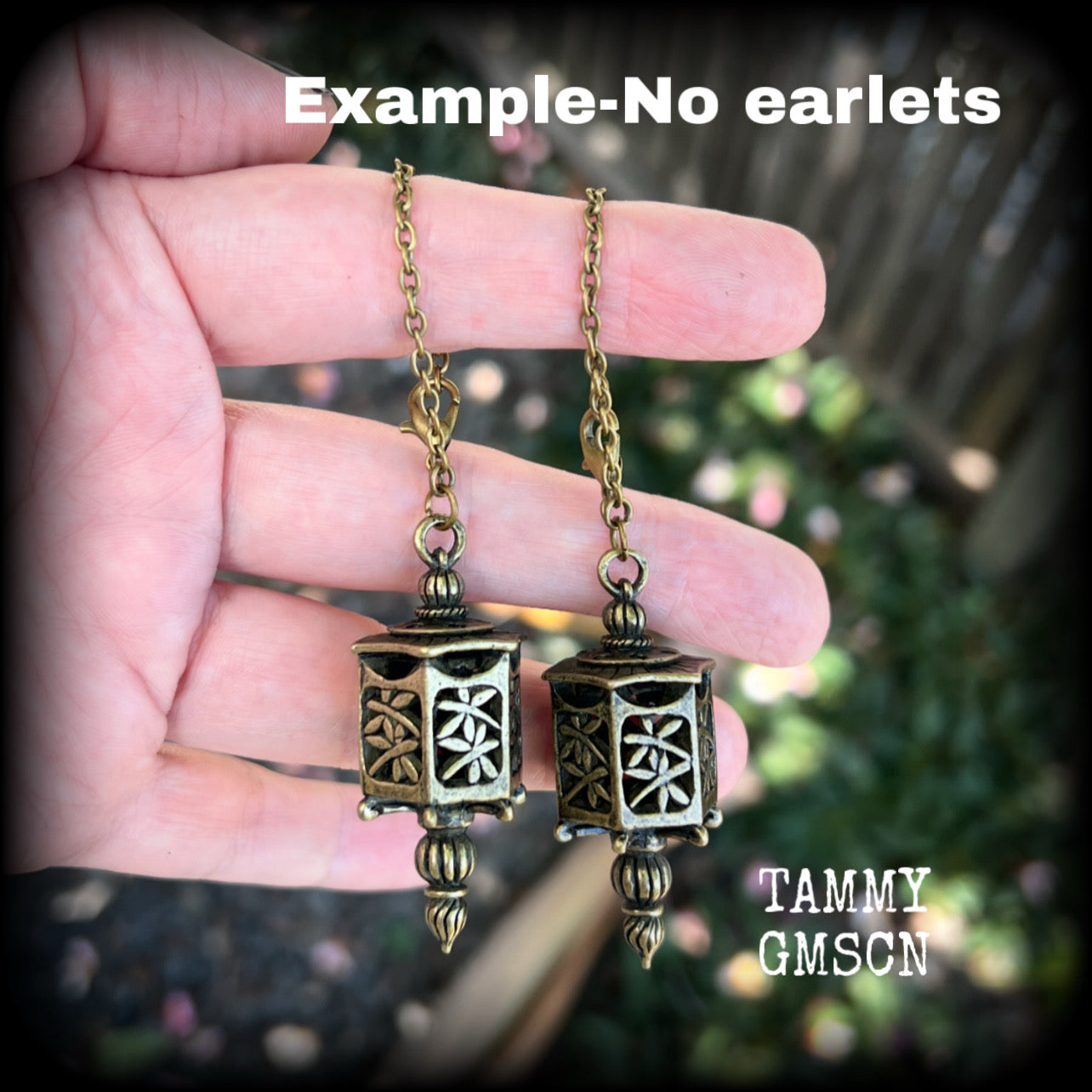 Antique bronze Japanese lantern ear hangers-TUNNELS INCLUDED
