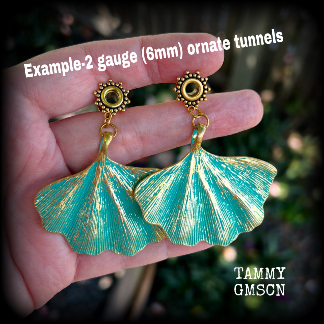 Patina ginkgo leaf tunnel dangles-Lotus leaf tunnel earrings