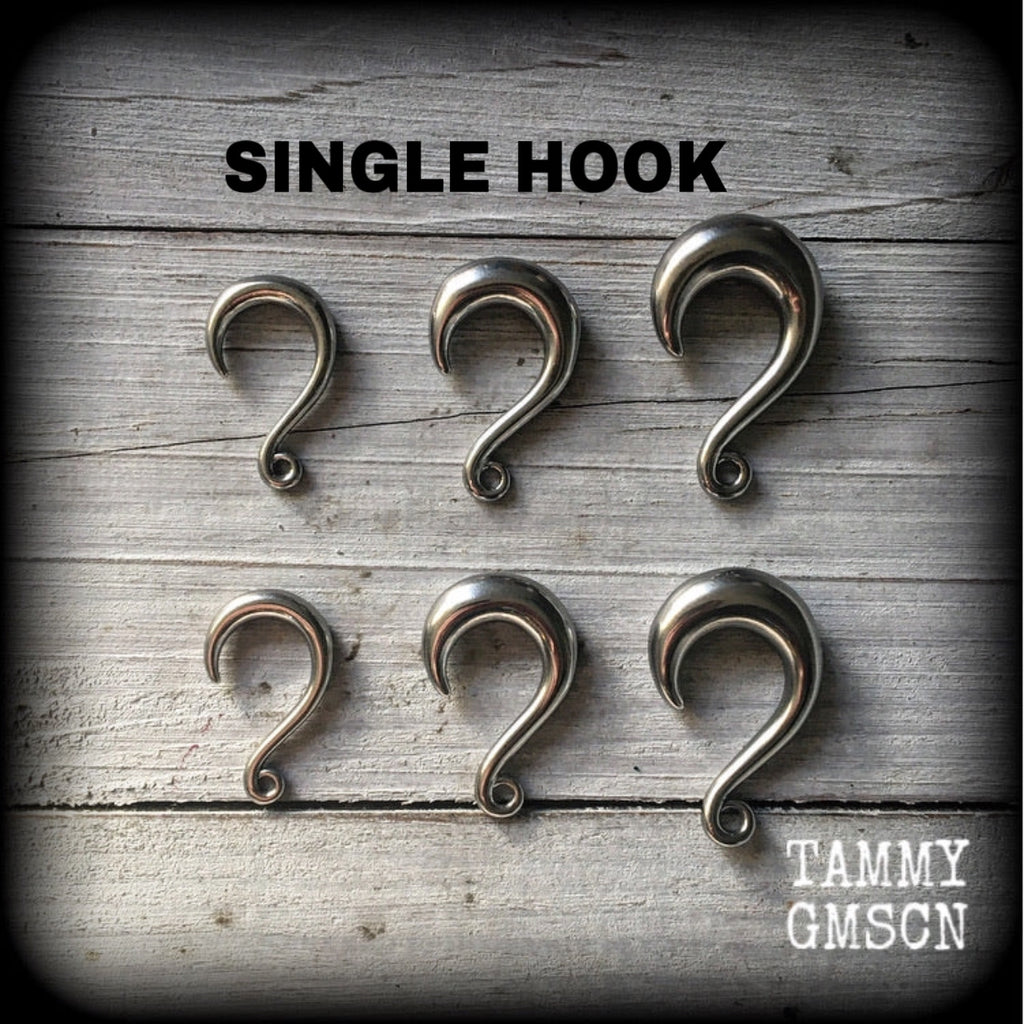 SINGLE-DIY half curl hook for stretched lobes-Silver