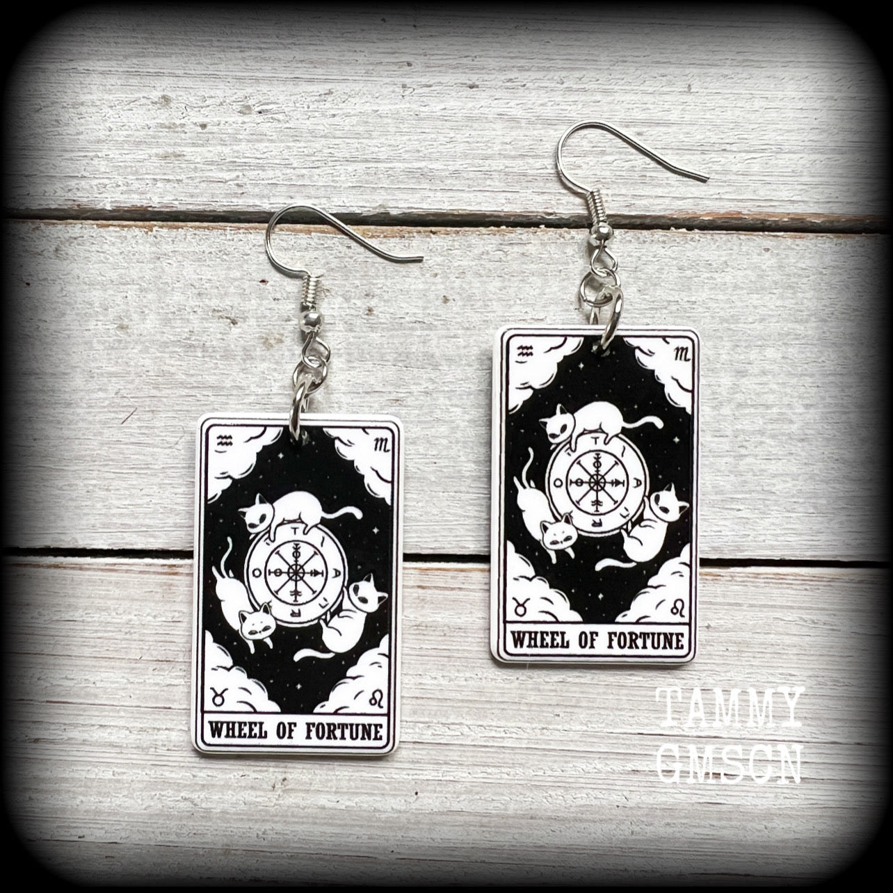 Cat earrings-Wheel of Fortune tarot card earrings