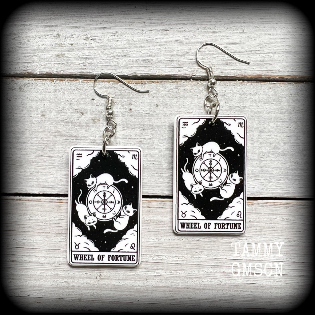 Cat earrings-Wheel of Fortune tarot card earrings