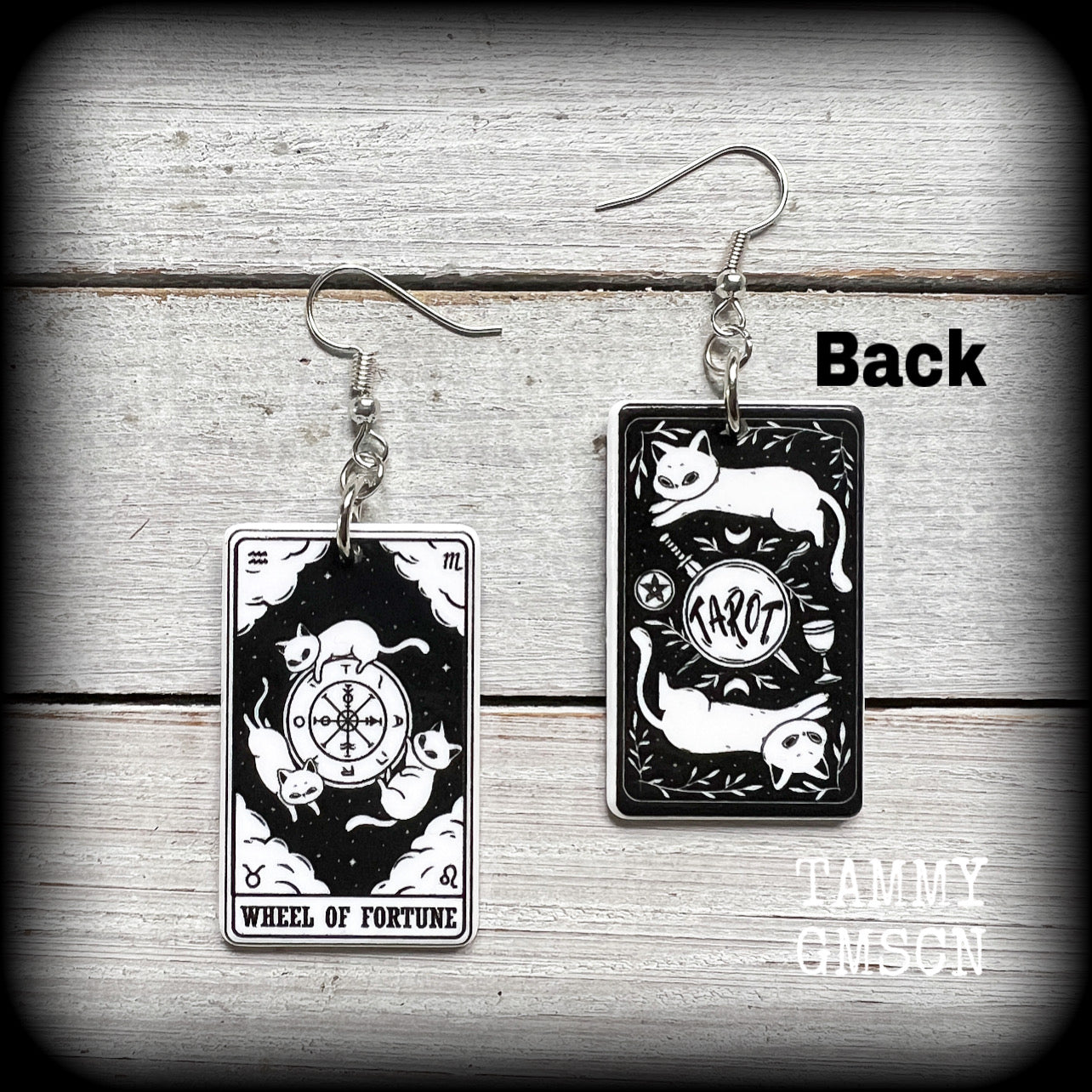 Cat earrings-Wheel of Fortune tarot card earrings