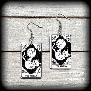 Cat earrings-The World tarot card earrings