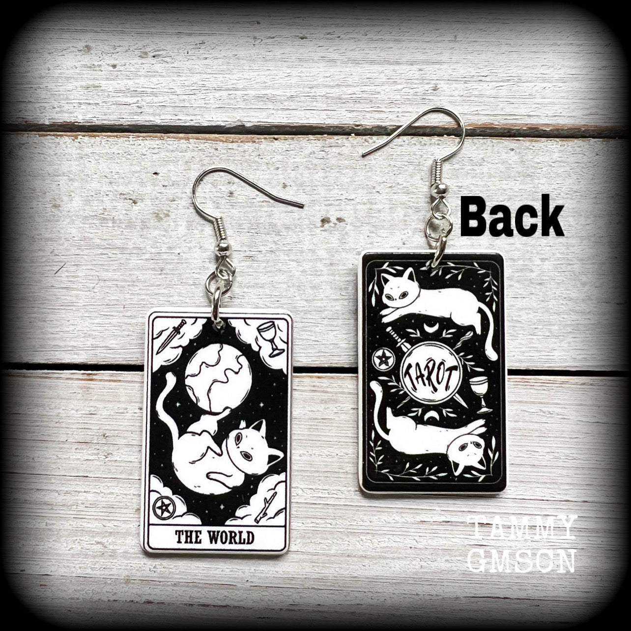 Cat earrings-The World tarot card earrings