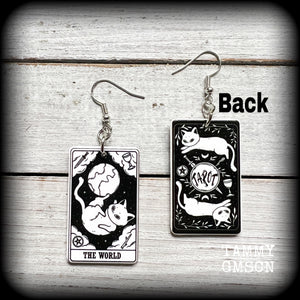 Cat earrings-The World tarot card earrings