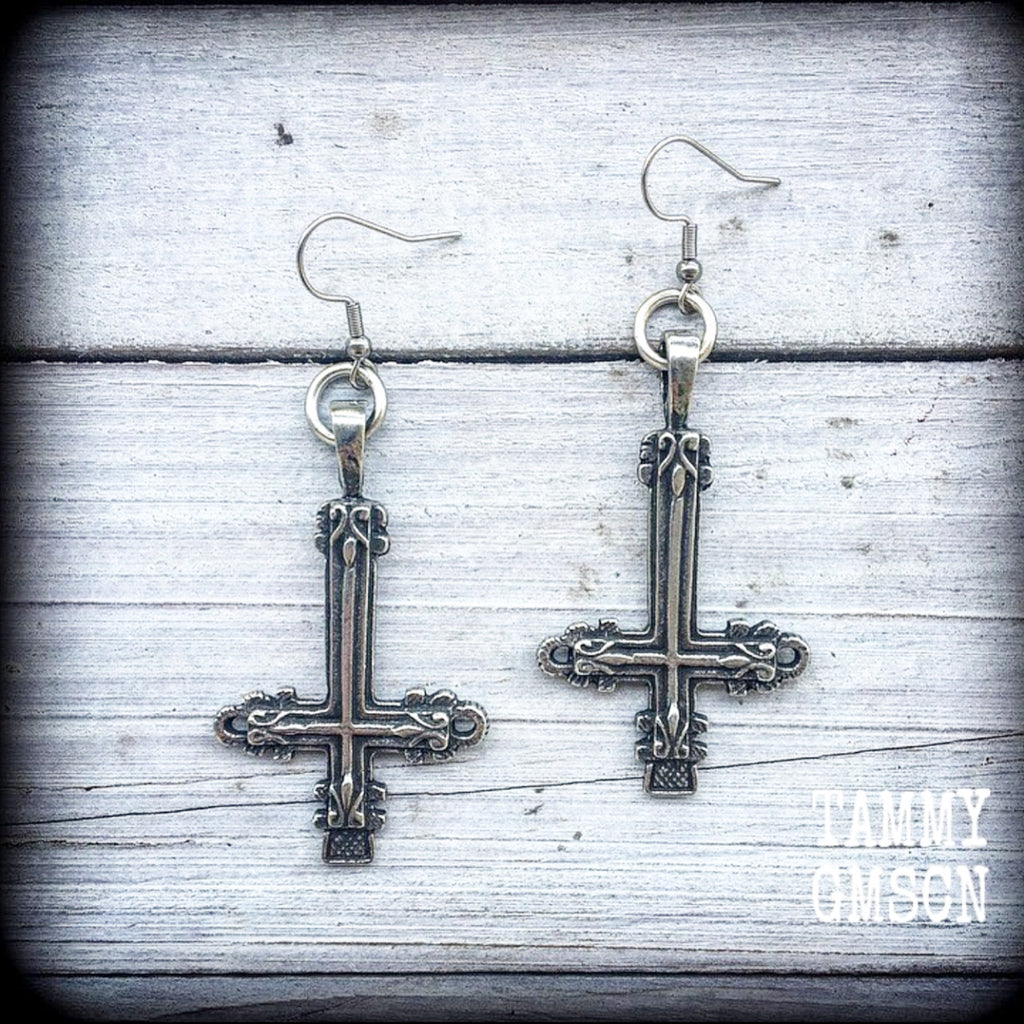 Inverted Cross earrings-Satanic jewelry