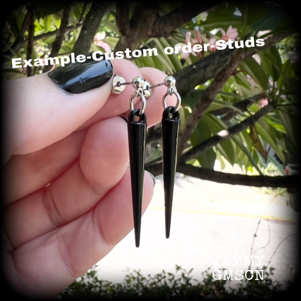 Punk black spike earrings-Gothic spike huggie earrings