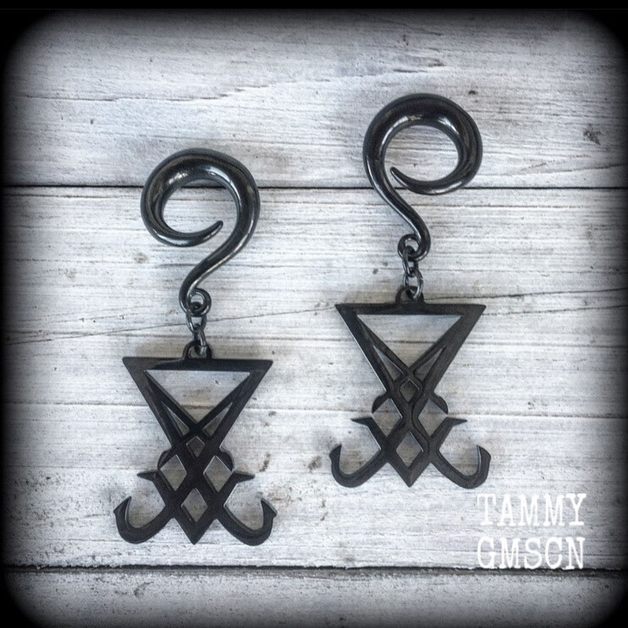 Sigil of Lucifer gauged earrings-Satanic jewelry