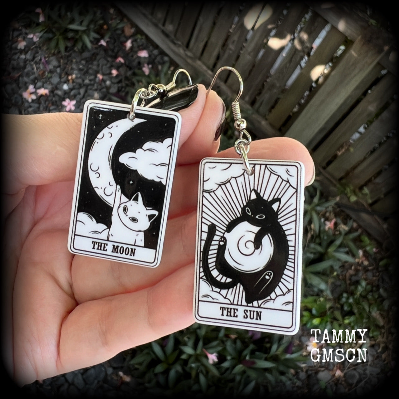 Cat tarot card earrings-The Sun-The Moon tarot jewelry