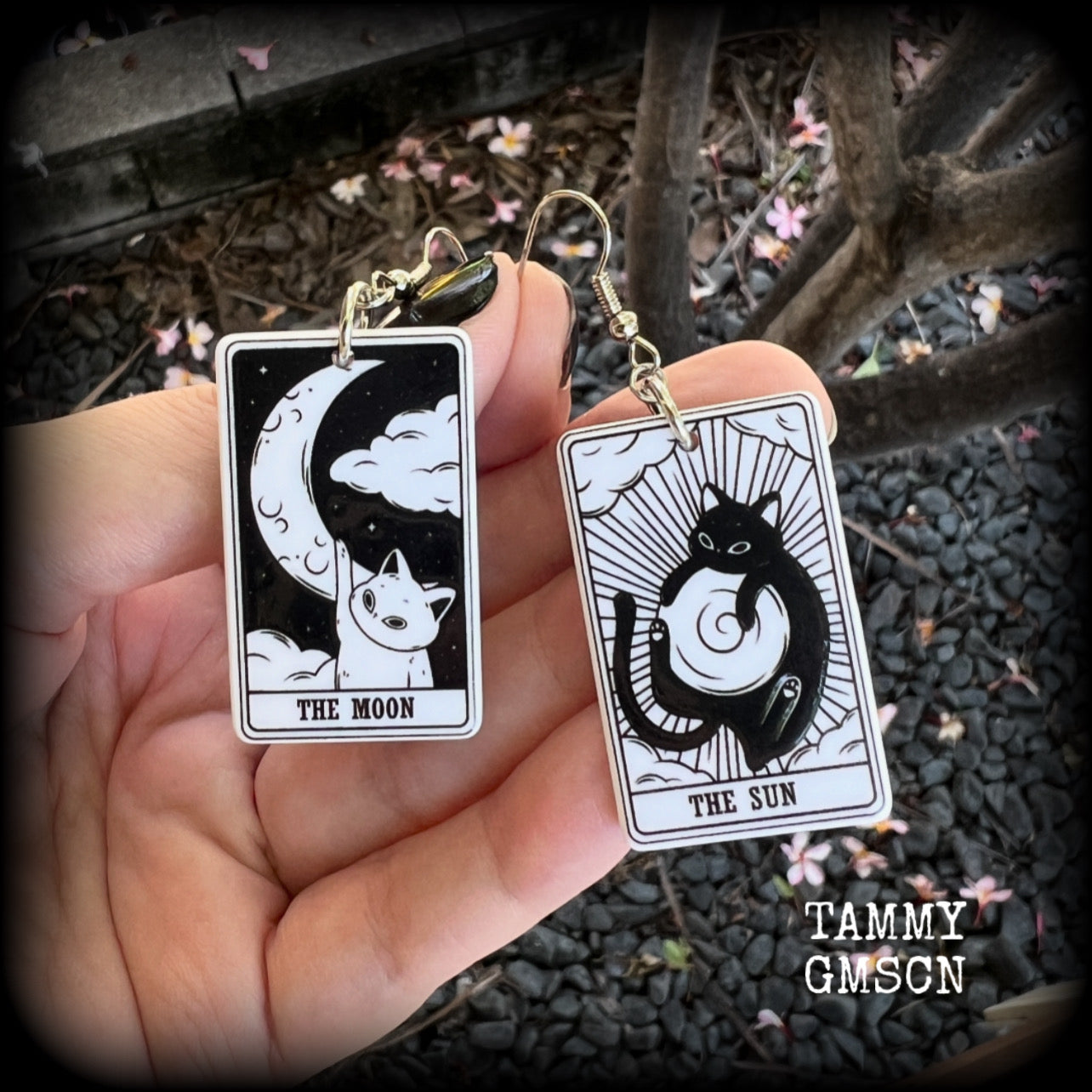 Cat tarot card earrings-The Sun-The Moon tarot jewelry
