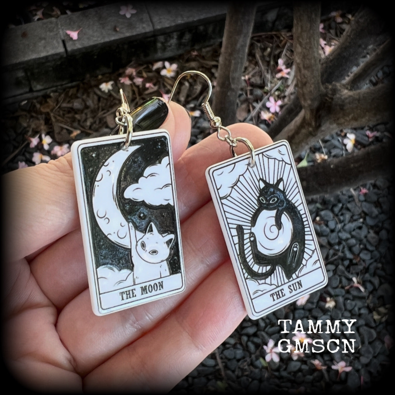 Cat tarot card earrings-The Sun-The Moon tarot jewelry