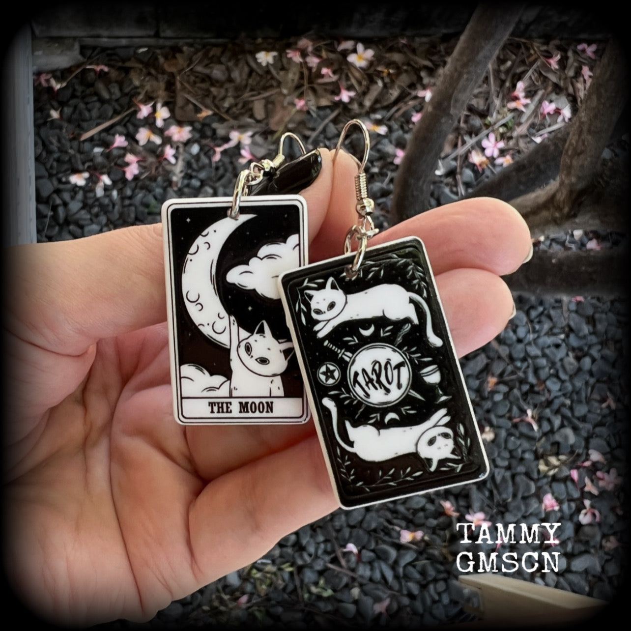 Cat tarot card earrings-The Sun-The Moon tarot jewelry