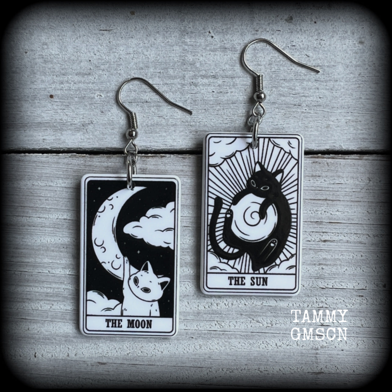 Cat tarot card earrings-The Sun-The Moon tarot jewelry