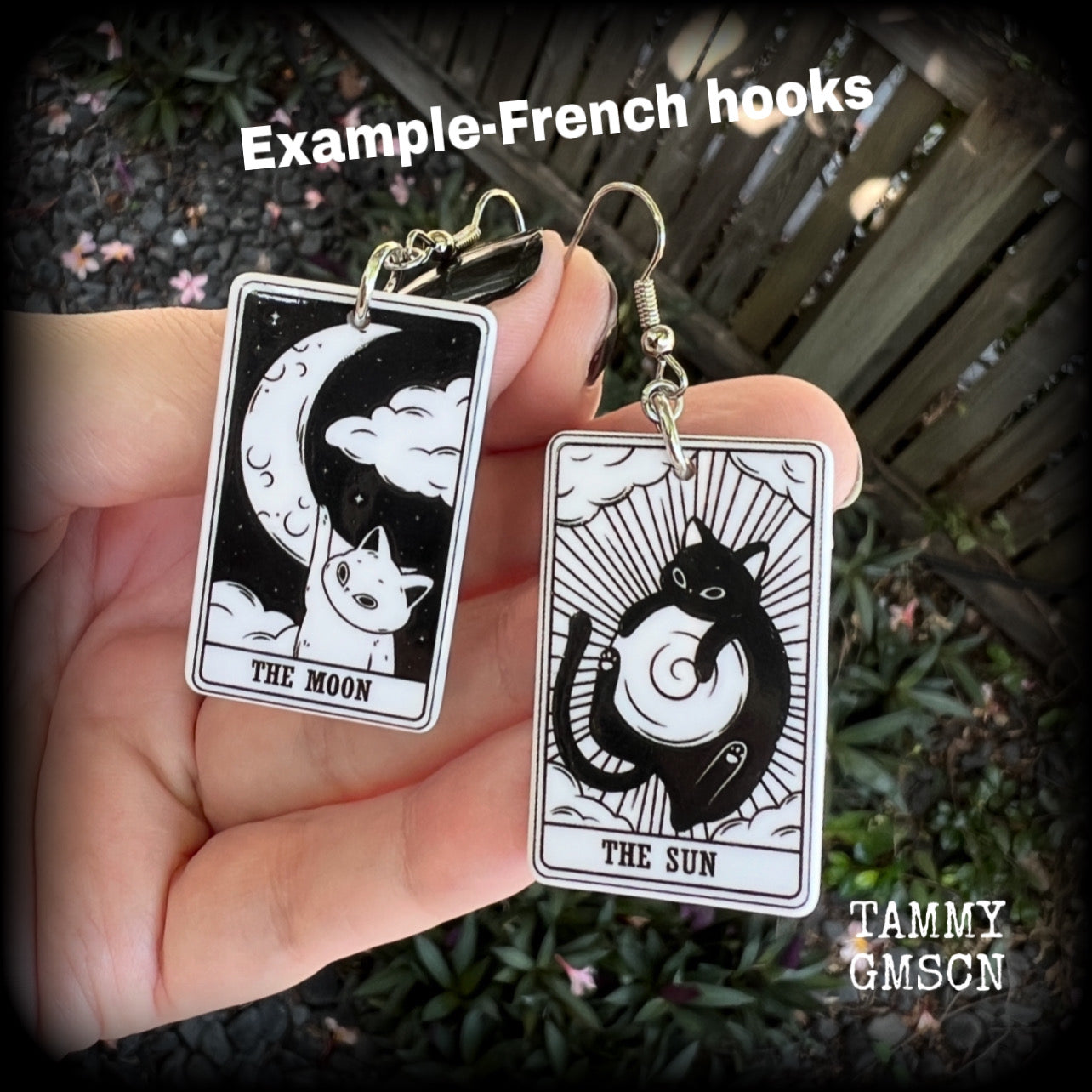 Cat tarot card earrings-The Sun-The Moon tarot jewelry