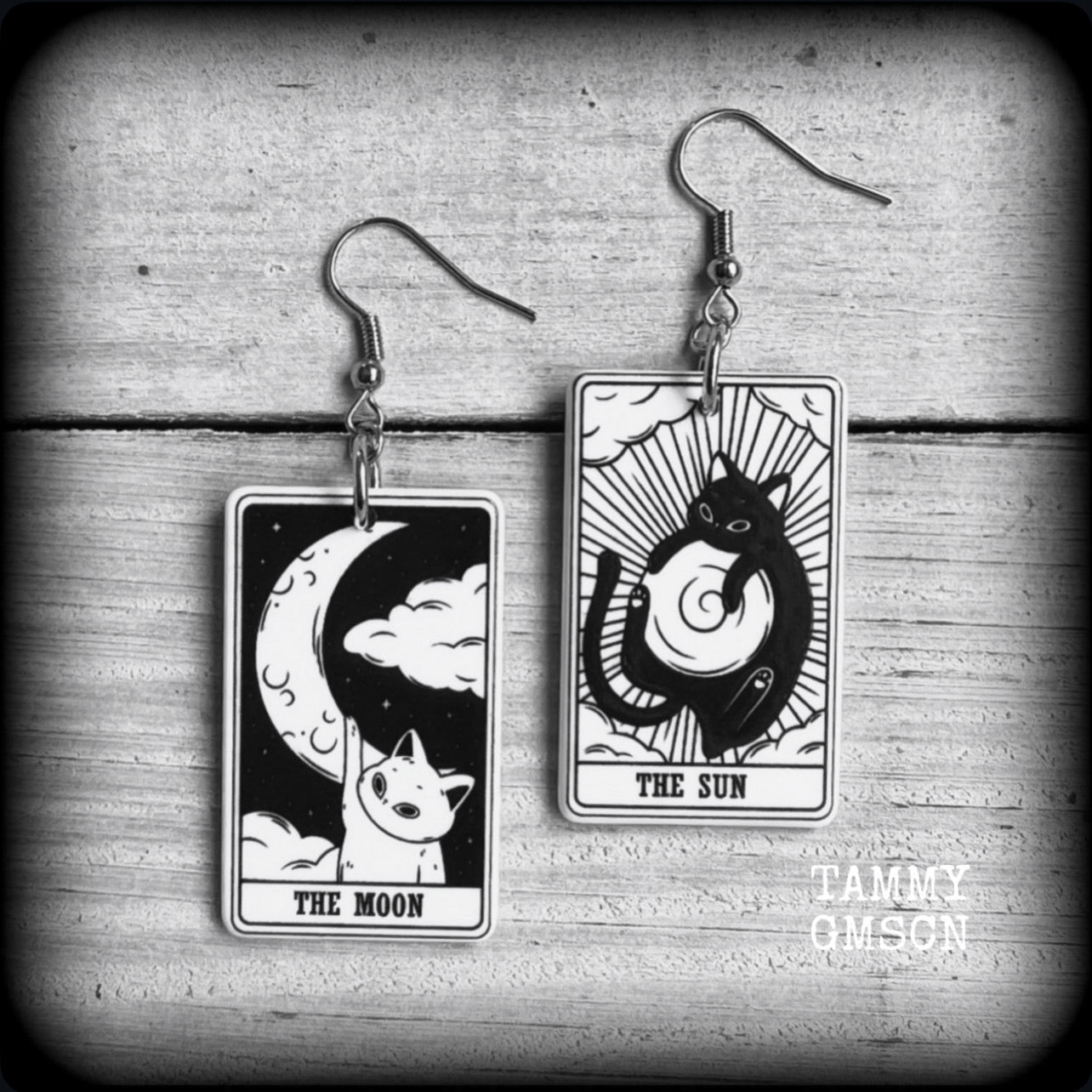 Cat tarot card earrings-The Sun-The Moon tarot jewelry