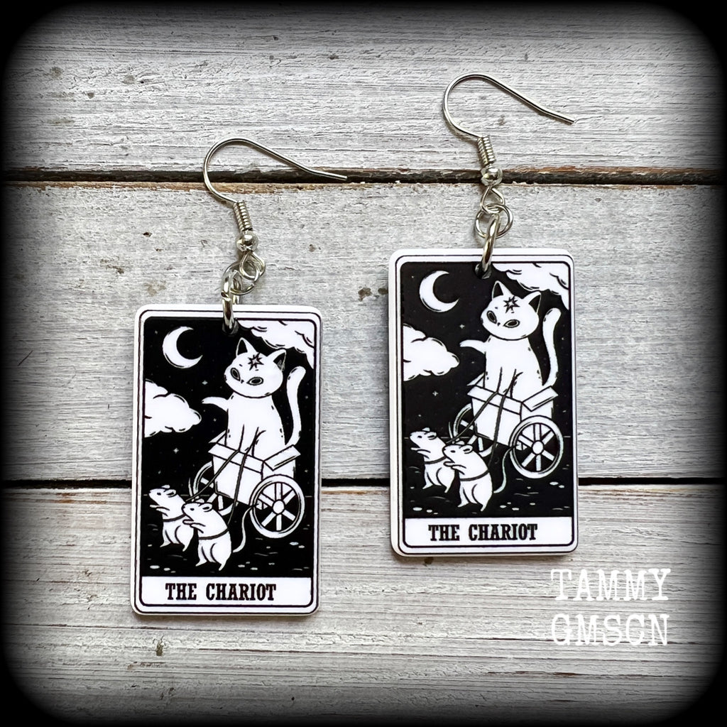 Cat earrings-The Chariot tarot card earrings