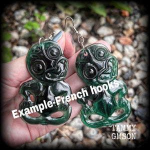 Green tiki earrings-Polynesian jewelry