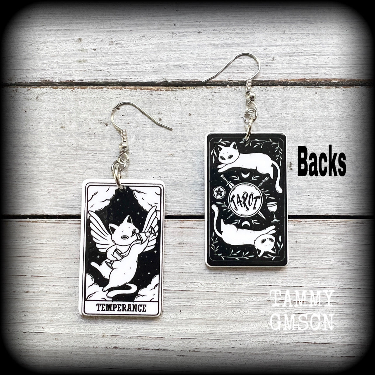 Cat tarot earrings-Temperance tarot card earrings