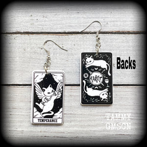 Cat tarot earrings-Temperance tarot card earrings