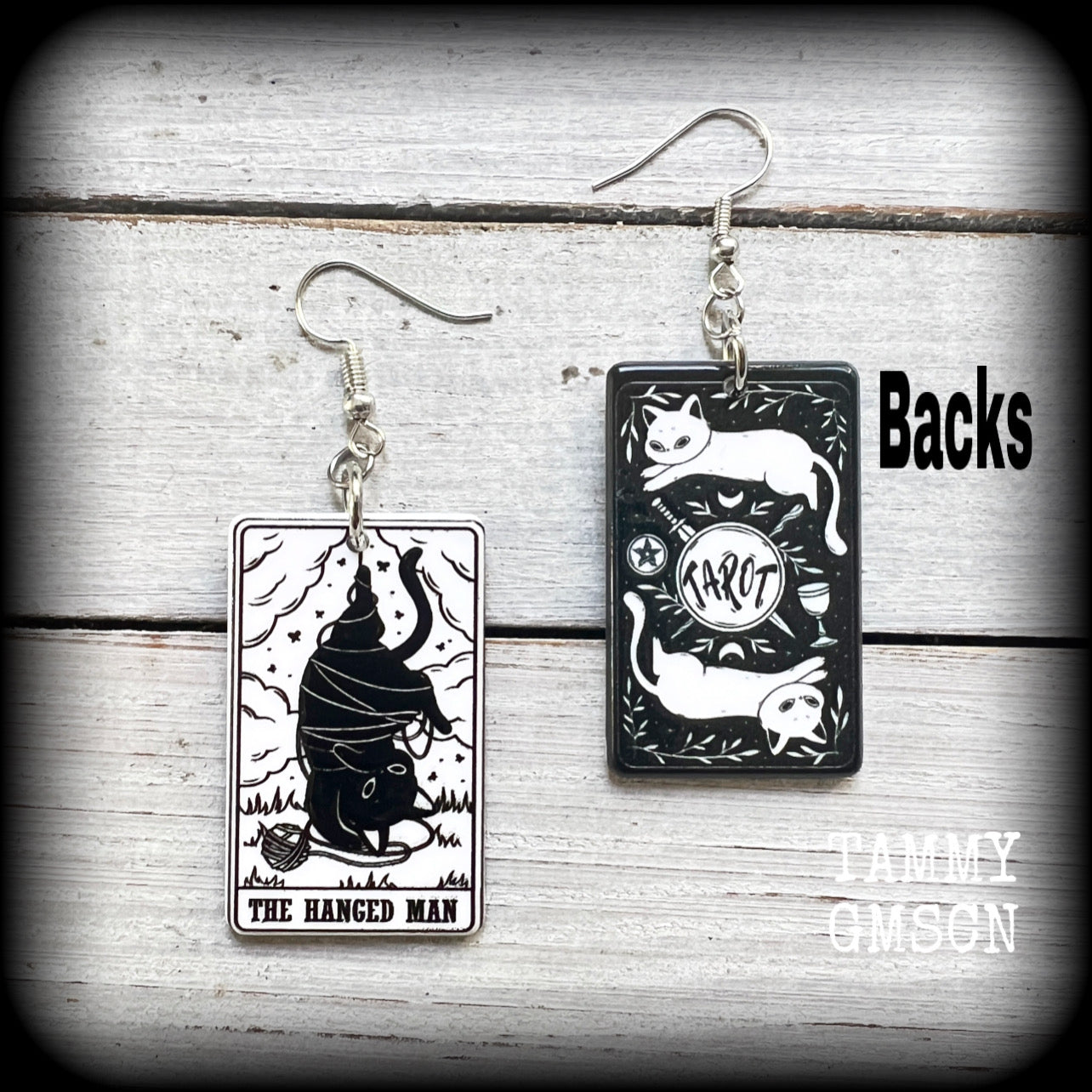 Cat tarot earrings-The Hanged man tarot card earrings