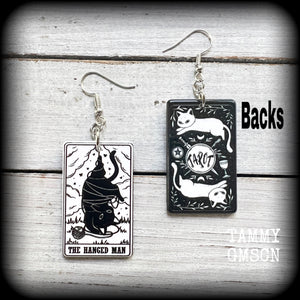 Cat tarot earrings-The Hanged man tarot card earrings
