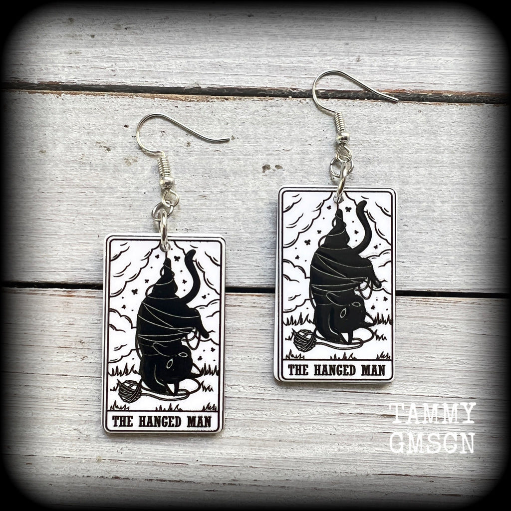 Cat tarot earrings-The Hanged man tarot card earrings