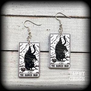 Cat tarot earrings-The Hanged man tarot card earrings